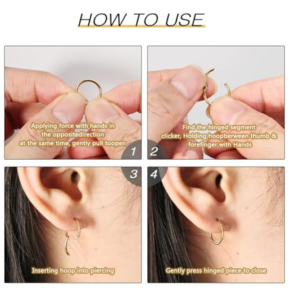 Unisex Dainty Tiny 18k Real Gold Plating Cartilage Huggie Hoop Earrings, 16G Surgical Steel Small Endless Hinged Hoops Earring for Earlobe Cartilage Helix Rook Daith Conch Nose Lip Body Piercing Jewelry - color: Silver 8/10/12mm