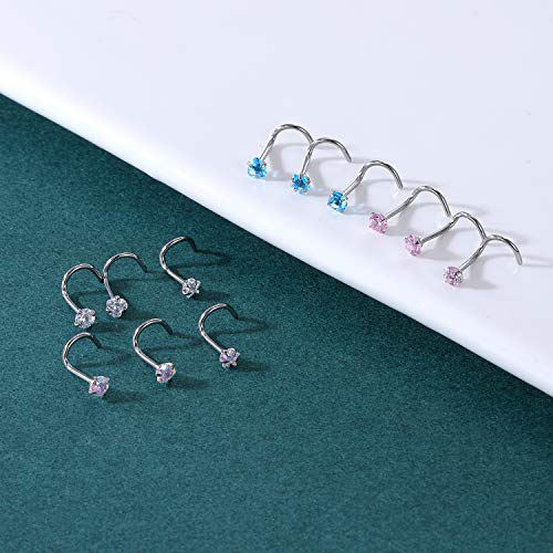 ZS 20G Nose Stud Rings Set, Stainless Steel CZ Nose Piercing Jewelry | Hypoallergenic Nose Bone Rings, L Shaped & Screw Nose Studs, 3mm CZ Stone Nostril Jewelry for Women Men - color: 12pcs Nose Screws Style