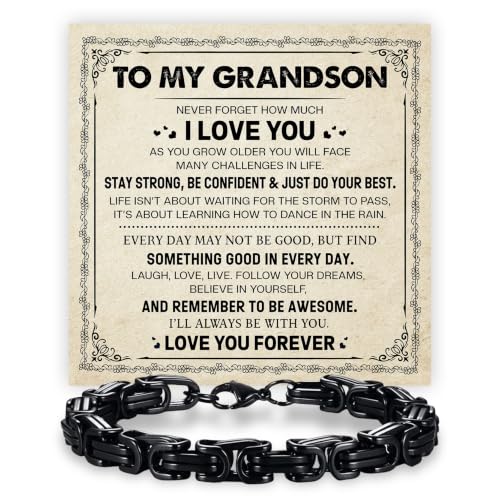 Grandson Gifts from Grandma Grandpa, Black Stainless Steel Bracelet with Meaningful Message Card, Birthday Gift for Grandson, Graduation Christmas Gift, Inspirational Keepsake Jewelry for Men - color: Grandson #6