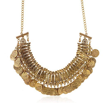 LUREME Vintage Engraved Coin Bib Statement Necklace Clavicle Necklace (01003295) - style: Antique Gold