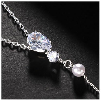 Rhinestone Back Necklace for Backless Dress - Bridal Wedding Pearl Backdrop Jewelry Crystal Long Body Chain Simple Waist Chain for Women - style: Silver