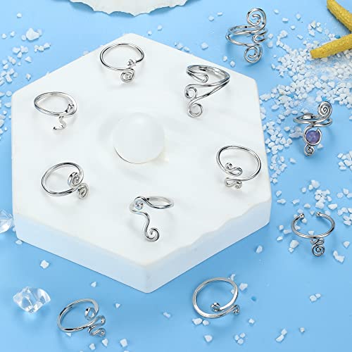 12PCS Adjustable Toe Rings for Women 14K Gold Plated | Open African Toe Rings, Summer Beach Foot Jewelry Set - color: Silver