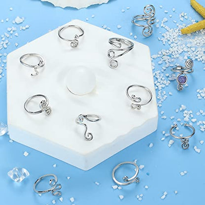 12PCS Adjustable Toe Rings for Women 14K Gold Plated | Open African Toe Rings, Summer Beach Foot Jewelry Set - color: Silver