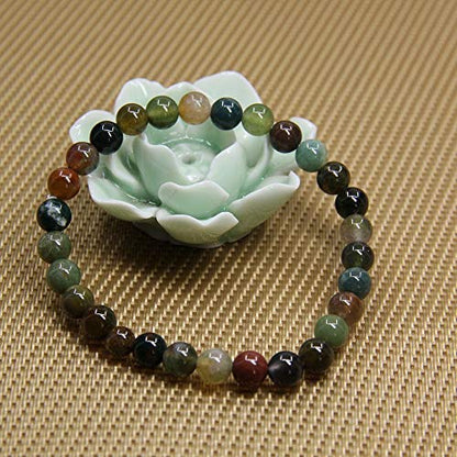Angelstones Gemstones 6mm Round Beads Healing Crystal Bracelet for women | Natural Gemstone, Handmade Gifts for Women, Healing Crystal Round Beaded Stretch Bracelets, Unisex Jewelry for Women and Men - color: India Agate