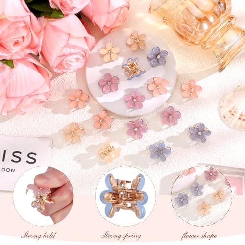CWJCYTNSN 16PCS Small Hair Claw Clips for Women Girls, Mini Crystal Flower Hair Clips, 0.8" Cute Metal Hair Pins, Nonslip Flower Bangs Side Clips for Thick Curly Hair Accessories - color: Crystal Flower