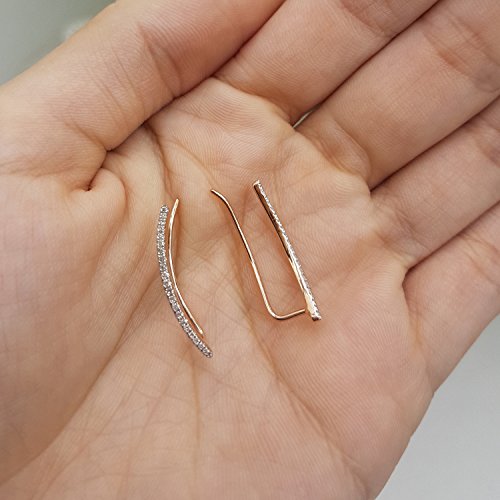Dazzlingrock Round White Natural Diamond Crawler Climber Earrings | 0.18 Ctw | Women - color: Rose Gold, size: 14K - Metal Stamp