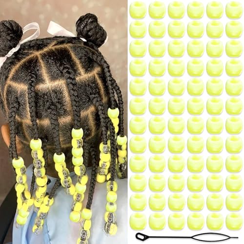 NAISKA 90Pcs Yellow Hair Beads for Kids Small Beads for Hair Cute Hair Beads for Braids Girls Dreadlock Beads Acrylic Loc Beads Braid Accessories - color: Yellow