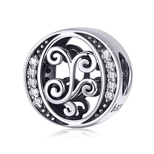 BISAER 925 Sterling Silver Initial Letter A-Z Charms for Bracelets Alphabet Beads Charm Jewelry Gifts - color: Letter O
