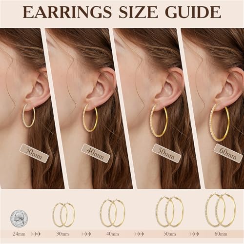 4 Pairs Gold Hoop Earrings for Women | 14K Gold Plated Hypoallergenic Small Large Earrings Set, Lightweight Stainless Steel Hoops - color: Yellow