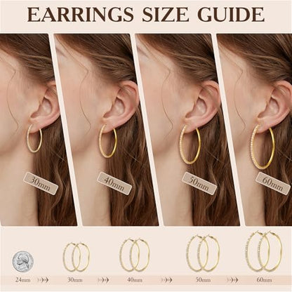 4 Pairs Gold Hoop Earrings for Women | 14K Gold Plated Hypoallergenic Small Large Earrings Set, Lightweight Stainless Steel Hoops - color: Yellow