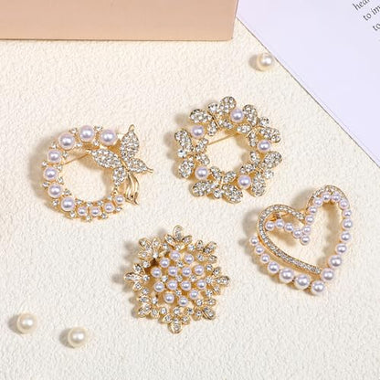 4pcs Brooches and Pins for Women, Flower Brooch, Crystal Pearl Brooch, for Women Fashion Accessories - style: Heart