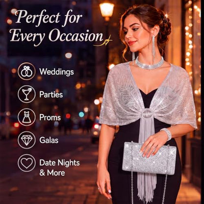 Tiamon 5 Pcs Rhinestone Jewelry Sets Shawls and Wraps Formal Clutch Purses for Women Evening Dresses Weddings Engagement - style: Noble