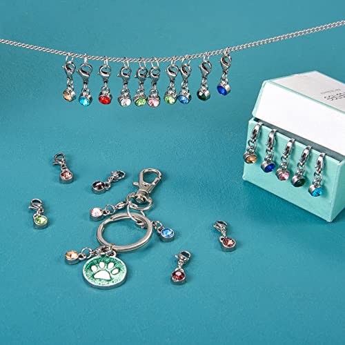 48 Pcs Birthstone Charms Bulk Crystal Dangle Charms Pendants with Rhinestones Lobster Claw Clasps for Jewelry Necklace Bracelet Making