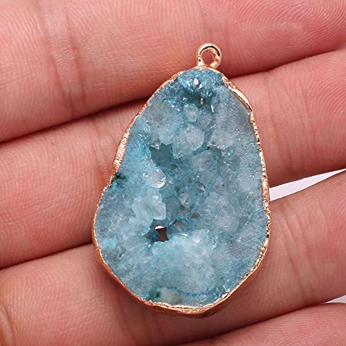 LE SKY natural stone pendant, irregular plated gold edge crystal agate stone pendant for jewelry making DIY necklace charms 25X30-35X45mm (2 Pcs) - color: blue
