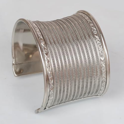 Touchstone Indian Bollywood Desire Brass Base Exotic Workmanship Free Size Cuff Bracelet in Antique Gold Or White Or Copper Tone for Women. - style: 1 D063 White