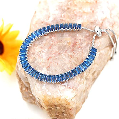 Uloveido Classic Emerald Cut Rectangular Cubic Zirconia Eternity Tennis Bracelet Adjustable for Women Y1788 - color: Platinum-blue
