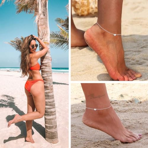 ChicSilver 925 Sterling Silver Initial Anklets for Women Dainty Beach Heart Ankle Bracelet Foot Jewelry-Adjustable Size(with Gift Box) - style: Letter-H