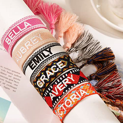 Custom Name Wide Woven Cuff Bracelets for Women Embroidered Woven Bracelet for Her | Boho Bracelets for Women Woven Cuff Bracelet | Personalized Women Bracelet Cuff | Friendship Cuff Bracelets