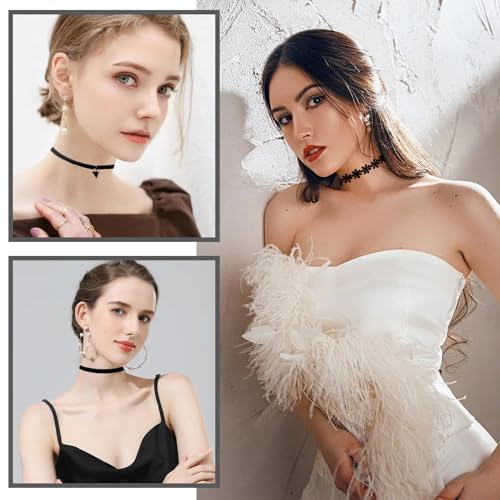 AUOCATTAIL 6 Pcs Gothic Necklaces Flower Lace Choker Classic Flower Collarbone Necklace Adjustable For Women Party Cosplay