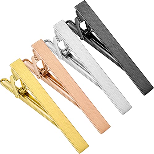 2.2/2.5Inch Tie Clips for Mens Regular Tie and Traditional Tie in Gift Box, Gold Silver Black Color Tie Bar Set, Birthday Anniversary Christmas Gift, Mens Jewelry or Accessories - size: 2.2 Inch, style: Four color -Brushed