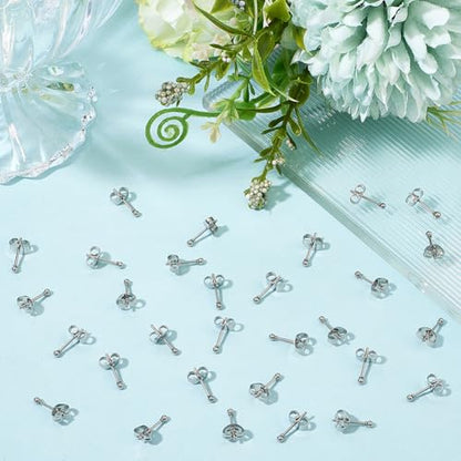 Beebeecraft 100pcs Ball Stud Earrings 304 Stainless Steel Tiny Ball Stud Earrings with Butterfly Ear Backs for Women Men - size: 2mm