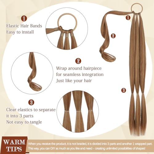 Long Braid Ponytail Extension with Hair Tie Straight Sleek Wrap Around Hair Extensions Braid Pony Tail Fluffy Natural Soft Synthetic Hairpieces for Women Daily Wear, 26 inch-Blonde Highlights - color: Dark Ash Blonde with Highlights, size: 26 Inch (Pack o