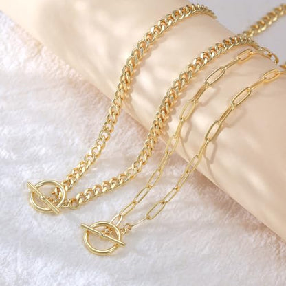 CHESKY 14K Gold Plated Layered Chain Necklace for Women | Trendy Cuban Link Chain, Chunky Paperclip Chain, Toggle Clasp Necklace, Fashion Gold Jewelry, Daily Gift for Women - style: Paperclip Cubr Toggle-GD