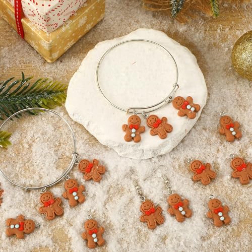64Pcs Christmas Gingerbread Man Resin Charms for Jewelry Making | Premium Resin, Xmas Mini Gingerbread Figurines Ornament Pendant, DIY Bracelet Necklace Earrings Jewelry Making Decorations - style: Gingerbread Man Style