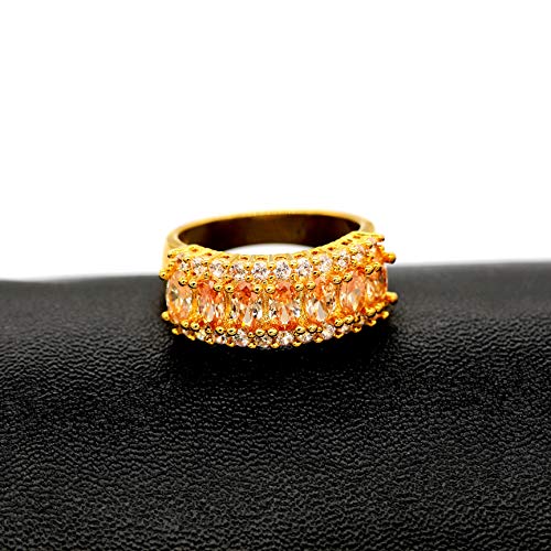 Uloveido Beautiful Women's 7 Stones Wedding Band Oval Cubic Zirconia Engagement Anniversary Rings J501 - color: Gold-Champagne