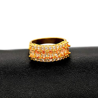 Uloveido Beautiful Women's 7 Stones Wedding Band Oval Cubic Zirconia Engagement Anniversary Rings J501 - color: Gold-Champagne