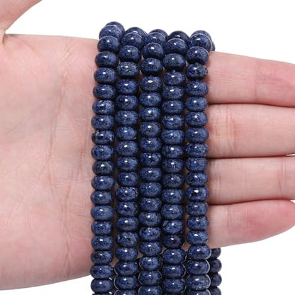 Songxi 5x8mm Natural Blue Sesame Jasper Stone Rondelle Beads, 75PCS Spacer Round Loose Abacus Beads for Jewelry Making, Gemstone for Bracelet Necklace Earrings, Arts and Crafts - color: Blue Sesame Jasper