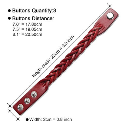 CCBFY Genuine Leather Bracelet Braided Sporty Wide Wristband Punk Jewelry for Men Women - color: 1 Piece - Wine Red