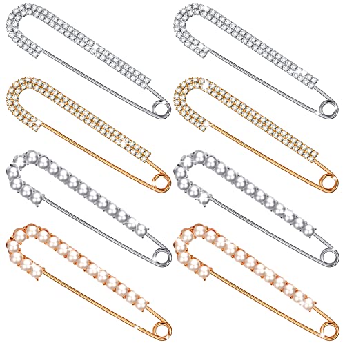 Boao 8 Pieces 4 Pieces Women Brooch Pins Sweater Shawl Clips Faux Crystal Pearl Brooches Safety Pins Dress Shirt Clips for Women