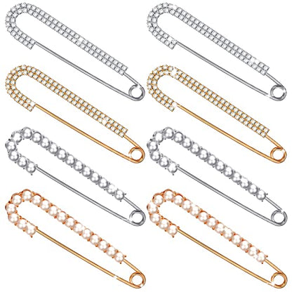 Boao 8 Pieces 4 Pieces Women Brooch Pins Sweater Shawl Clips Faux Crystal Pearl Brooches Safety Pins Dress Shirt Clips for Women