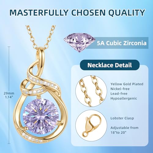 Teardrop Birthstone Necklace for Women 14K Gold/White Gold Elegant Ribbon Pendent Anniversary Love Birthday Gifts for Mom Women, 18"+2" Inches - color: Gold-06-June Birthstone