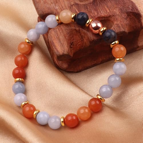 KSQS Healing Stone Bead Bracelet for Women, Natural Gemstones Balance Protection Bracelet, Spiritual Crystal Beads Bracelet Anxiety Relief with Meaning Card - color: Breathe