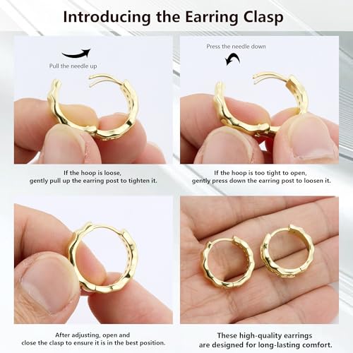 Silver Hoop Earrings, Small Chunky Silver Shiny Cubic Zirconia Twisted Hoop Earrings for Women Trendy Hypoallergenic Lightweight Thick Wave Huggie Earing Jewelry for Women Gifts in Box - color: 14K Gold