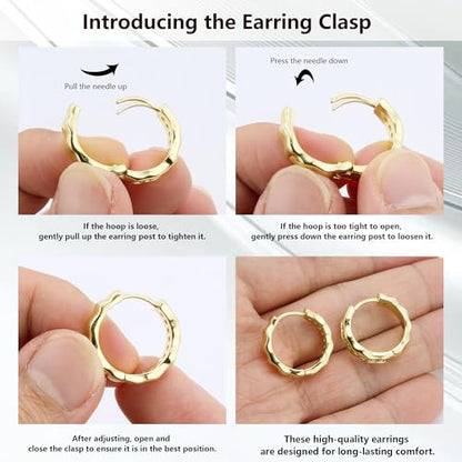 Silver Hoop Earrings, Small Chunky Silver Shiny Cubic Zirconia Twisted Hoop Earrings for Women Trendy Hypoallergenic Lightweight Thick Wave Huggie Earing Jewelry for Women Gifts in Box - color: 14K Gold