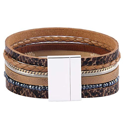 GelConnie Womens Leather Cuff Bracelet Feather Multi Strand Bracelet Wrap Bracelet Turquoise Boho Bangle Braided Leather Wristbands Bohemian Jewelry Gifts for Women Wife Sister - color: Turquoise Feather Cuff Bracelet-Brown