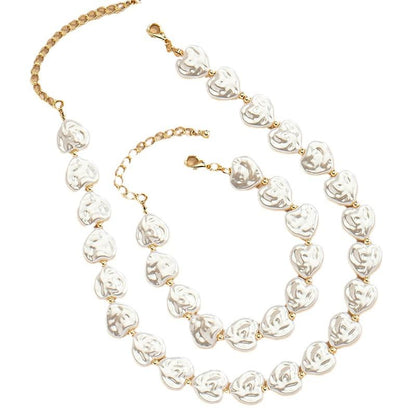 Wedding Pearl Jewelry Set for Women Classic Necklace and Earrings Faux Pearls Bridesmaid Gift wedding bride trendy fashion jewelry fall fashion - color: B-Imitation pearl peach heart collarbone chain set