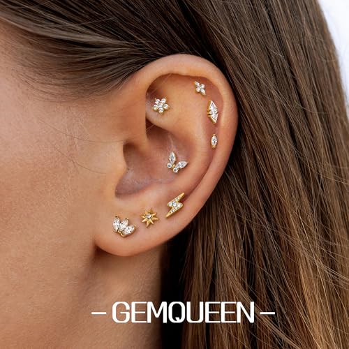 3 Pcs G23 Implant Grade Titanium Flat Back Earrings for Women Men | Hypoallergenic Internally Threaded 5A CZ Gold Flatback Stud, Tragus, Cartilage, Conch Piercing Jewelry for Sensitive Ears 18G - color: Gold 3
