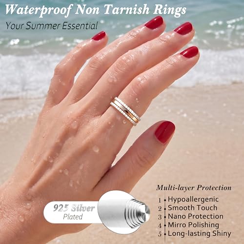 Purplepig Stackable Rings Non Tarnish, Two Tone CZ Eternity Band Set | 14K Gold & 925 Sterling Silver Plated, Waterproof, Wedding/Engagement/Promise Rings, Smart Ring Stackable Bands, Size 4-11 - color: Gold and Silver
