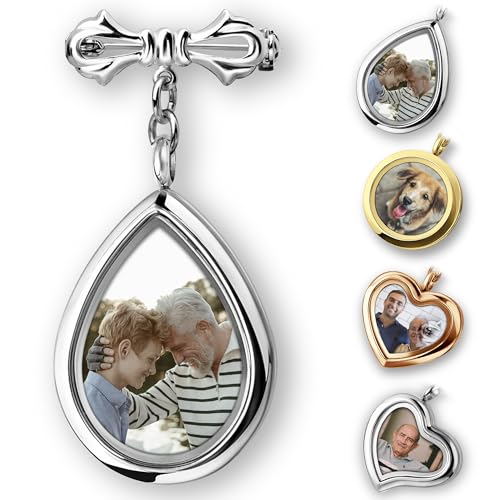 Personalized Photo Wedding Bouquet Charm, Double Sided Round Glass Photo Locket Pendant Pin Brooch, Handmade Memorial Picture Frame Bridal Shower Gift For Bride & Groom - color: Teardrop - Silver