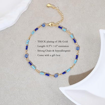 Ankle Bracelets for Women 18K Gold Plated Anklets for Women Waterproof Dainty Gold Ankle Bracelets with Evil Eye,Pearls,Beads,Chain Boho Everyday Anklet Beach Summer Jewelry Gift - color: Gold-6