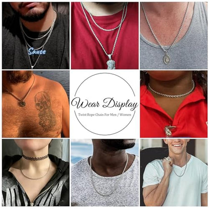 Twist Chain Necklace - Stainless Steel Rope Jewelry for Men & Women - size: 32 Inches, style: 1.5 mm width