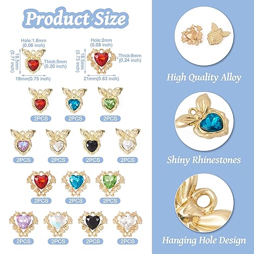 Cheriswelry Heart Rhinestone Charms Pendants 28Pcs Crystal Heart Necklace Pendants Glass Alloy Dangle Earring Charms 18.5-19.5mm for DIY Bracelet Keychain Jewelry Making - color: Mixed Color-Heart