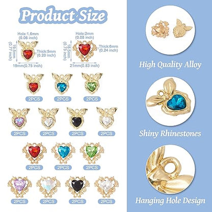 Cheriswelry Heart Rhinestone Charms Pendants 28Pcs Crystal Heart Necklace Pendants Glass Alloy Dangle Earring Charms 18.5-19.5mm for DIY Bracelet Keychain Jewelry Making - color: Mixed Color-Heart