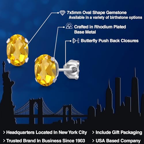 Gem Stone King Oval Gemstone Birthstone Stud Earrings for Women Men | Oval Cut 7X5MM | Fine Jewelry Gifts for Mom Dad Wife Him Her - style: Citrine, November