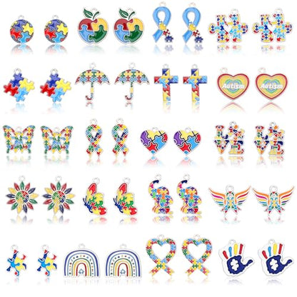 MARFOREVER 40 Pcs/20 Pairs Autism Awareness Charms for Jewelry Making | Autism Charm for Jewelry Making, Autism Alloy Puzzle Pendants, Bracelet Necklace Earrings, Autism Awareness Stuff Accessories - style: Autism Awareness