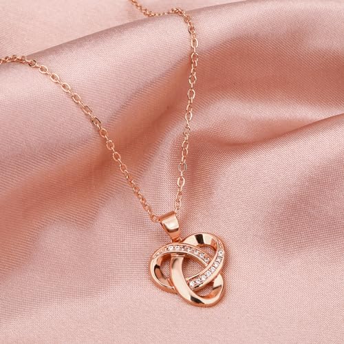 Love Knot Necklace, Sterling Silver Diamond Accent Love Knot Pendant Necklace, Forever Love Knot Infinity Necklace for Women - color: Rose Gold